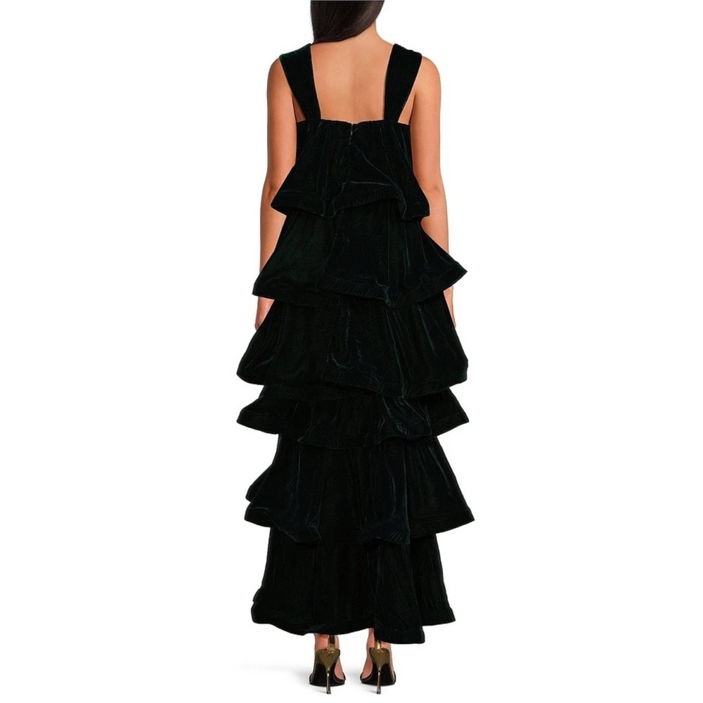 Buru Teagan Velvet Tiered Ruffle A-Line Convertible Mini to Maxi Flounce Dress - Picture 5 of 9